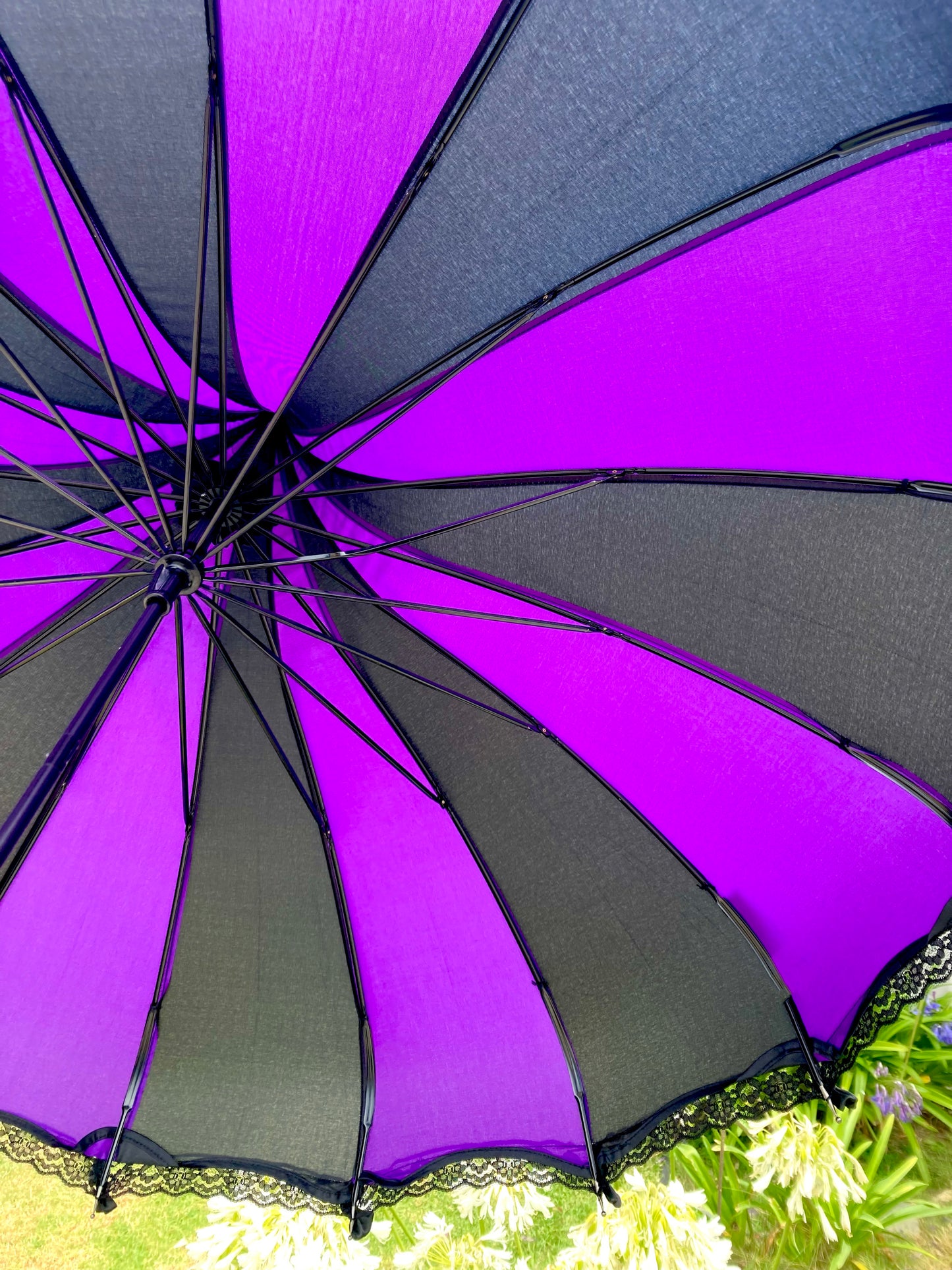 Purple Black Pagoda Umbrella | Lace and Bows Trim | Everyday Fashion Gift