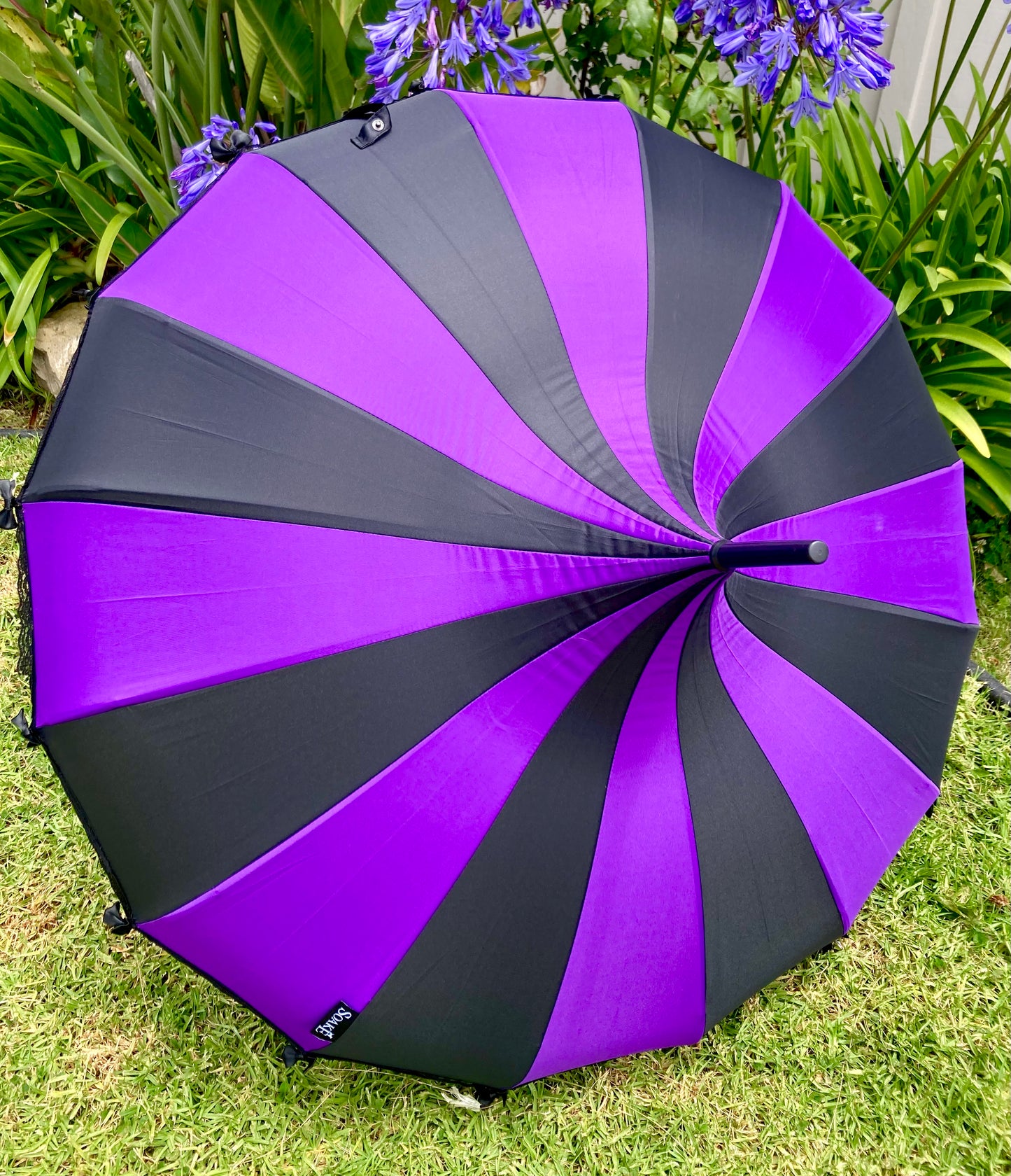 Purple Black Pagoda Umbrella | Lace and Bows Trim | Everyday Fashion Gift