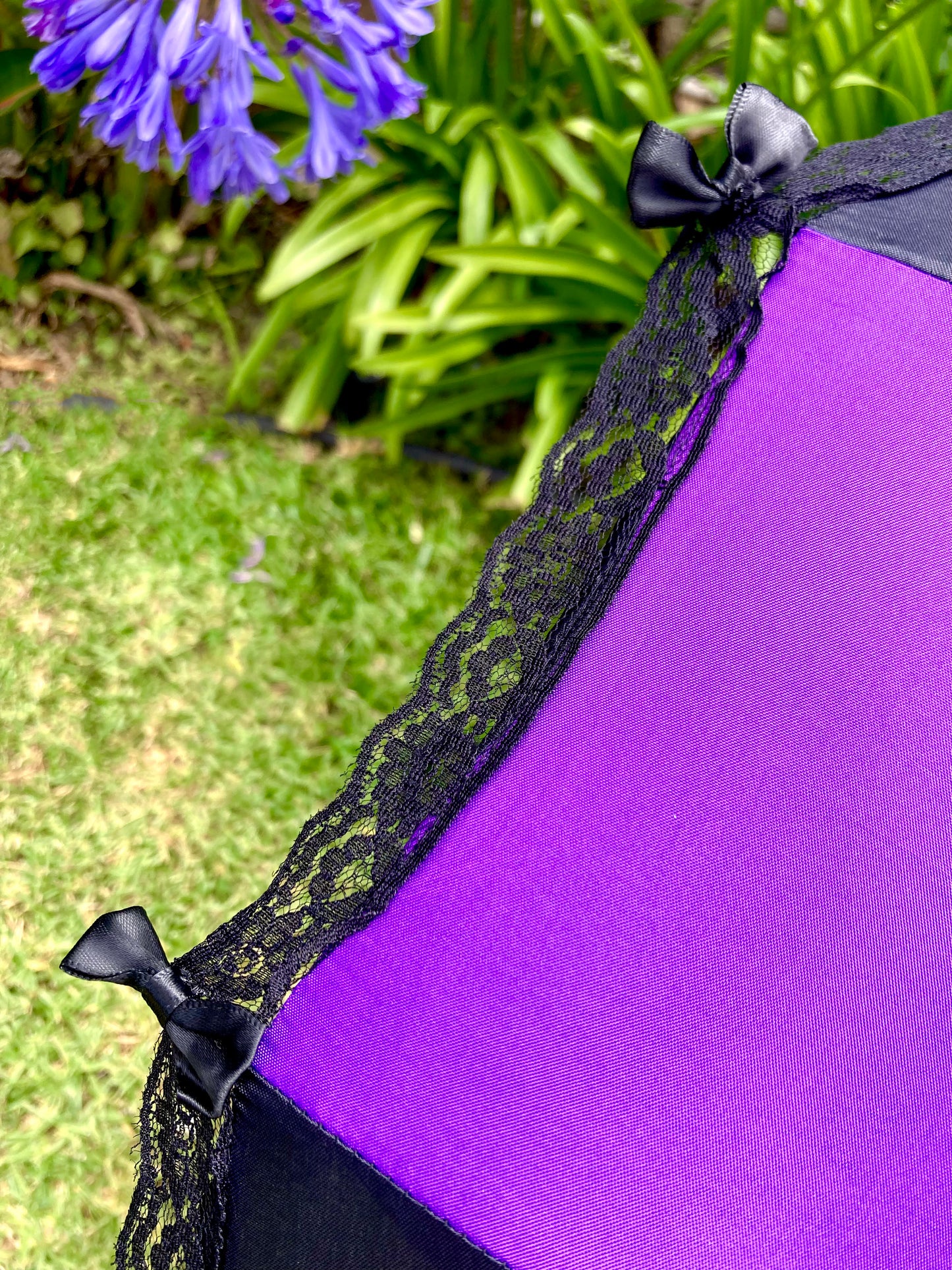 Purple Black Pagoda Umbrella | Lace and Bows Trim | Everyday Fashion Gift