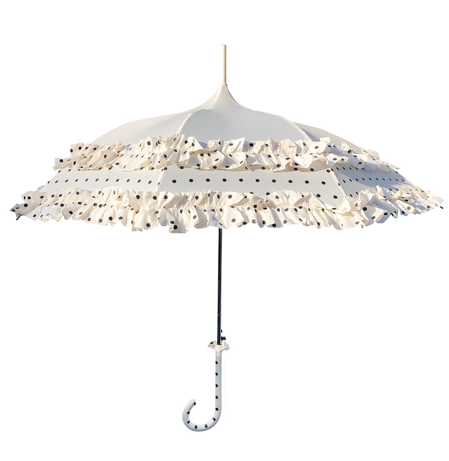Polka Dots and Frill Umbrella | Pagoda Shaped Canopy | One Year Warranty