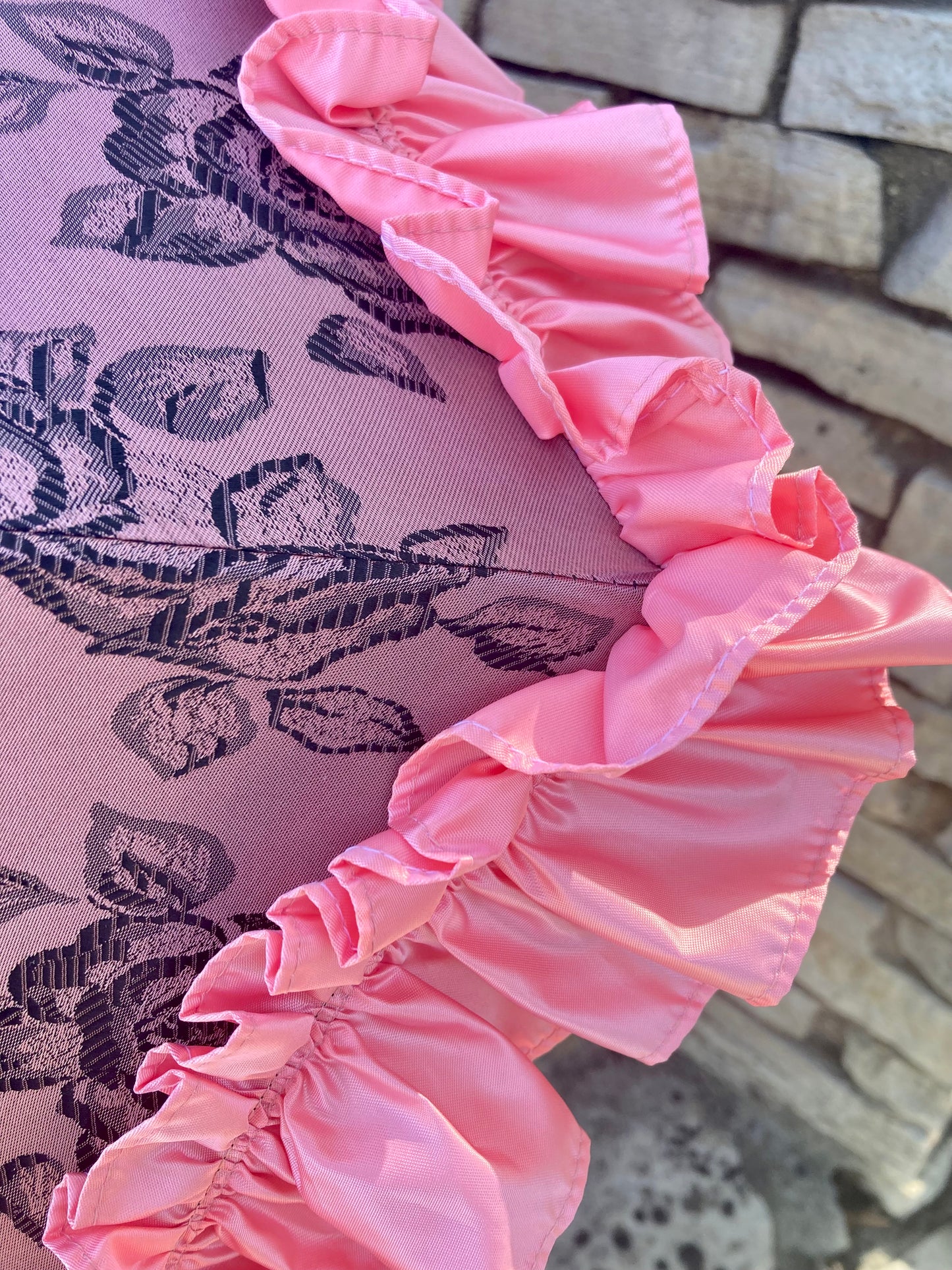 Paraguas Jacquard Rosa Empolvado | Mango de Cuero Negro Retorcido | Envío Gratis