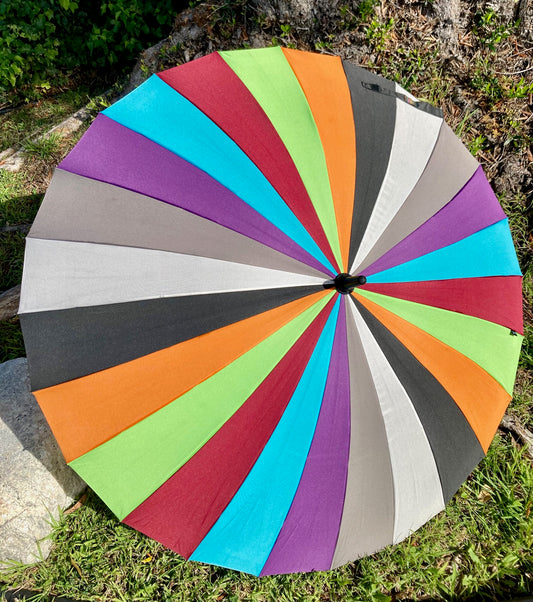 Large 41" 24 Ribs Rainbow Stick Style Umbrella/Parasol | 8 Retro