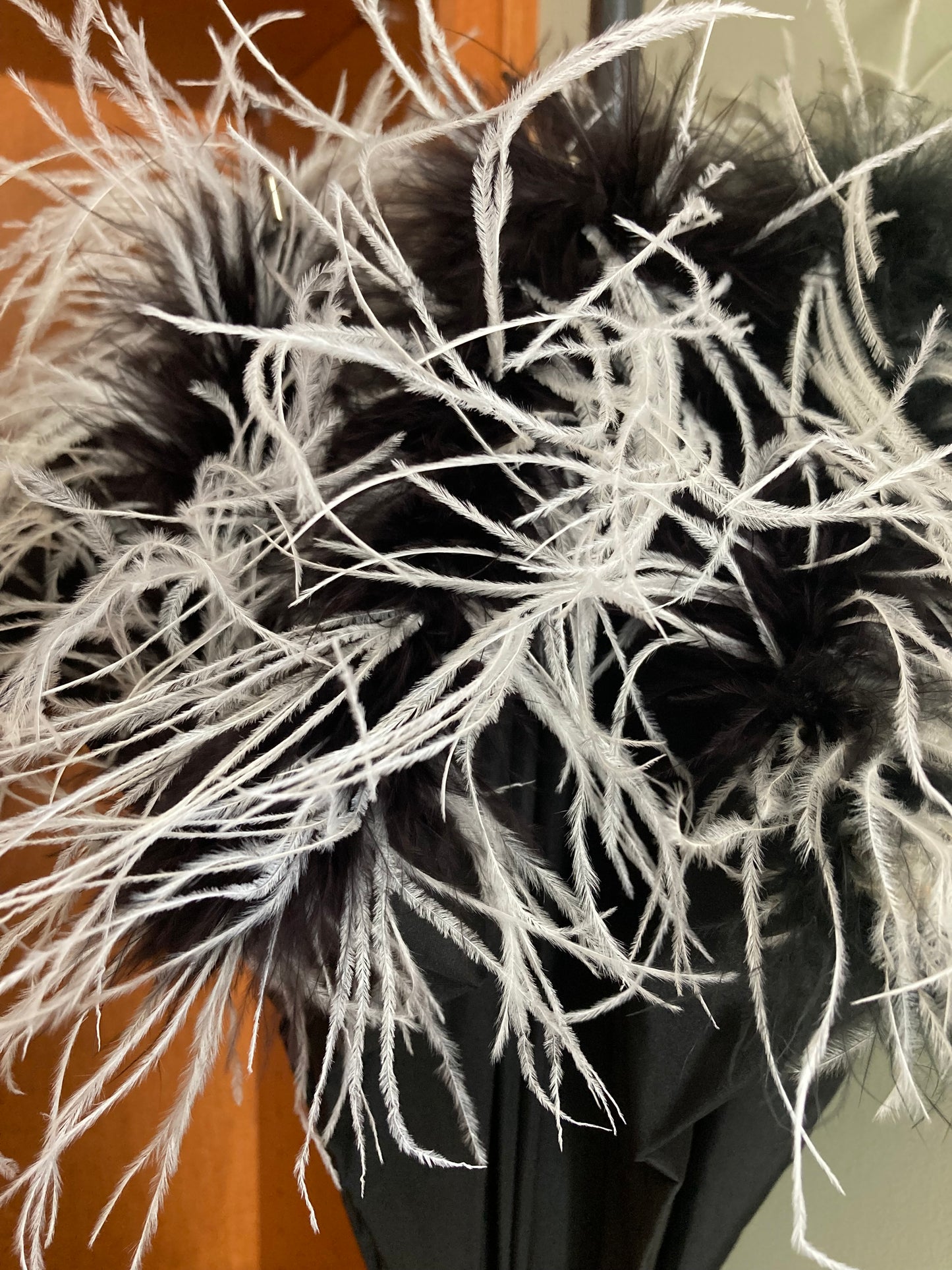 Rare Shaggy Parasol with Sewn on Marabou and Ostrich Trim | Handmade Invisible Stitches