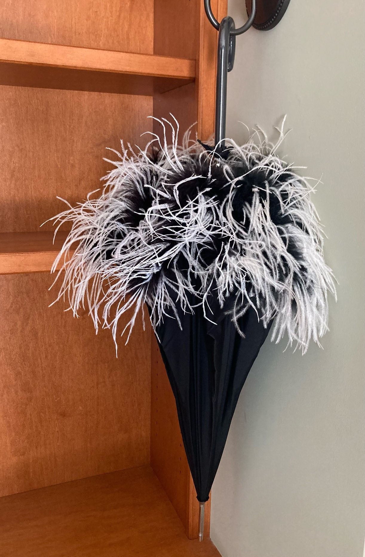 Rare Shaggy Parasol with Sewn on Marabou and Ostrich Trim | Handmade Invisible Stitches