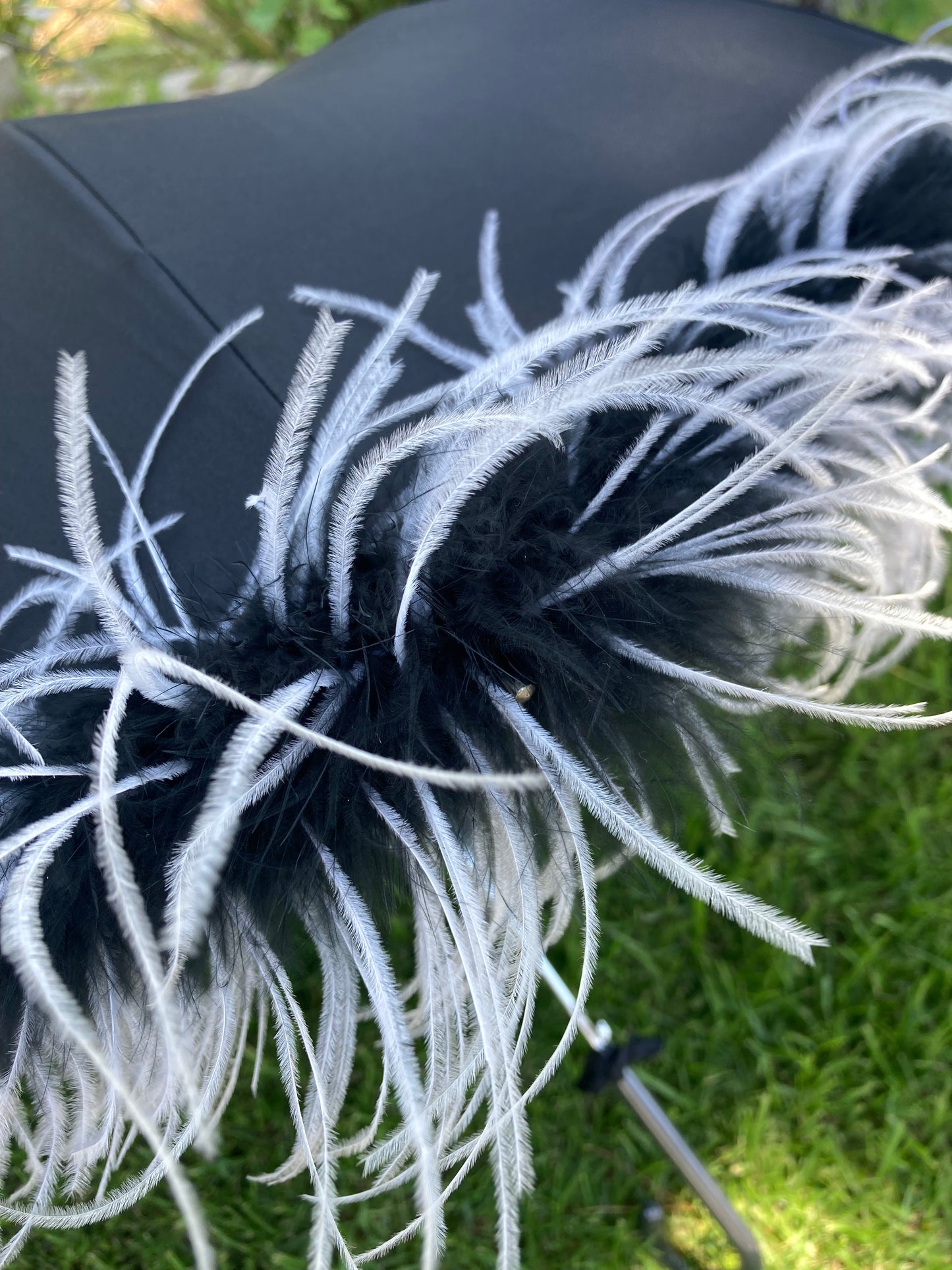 Rare Shaggy Parasol with Sewn on Marabou and Ostrich Trim | Handmade Invisible Stitches