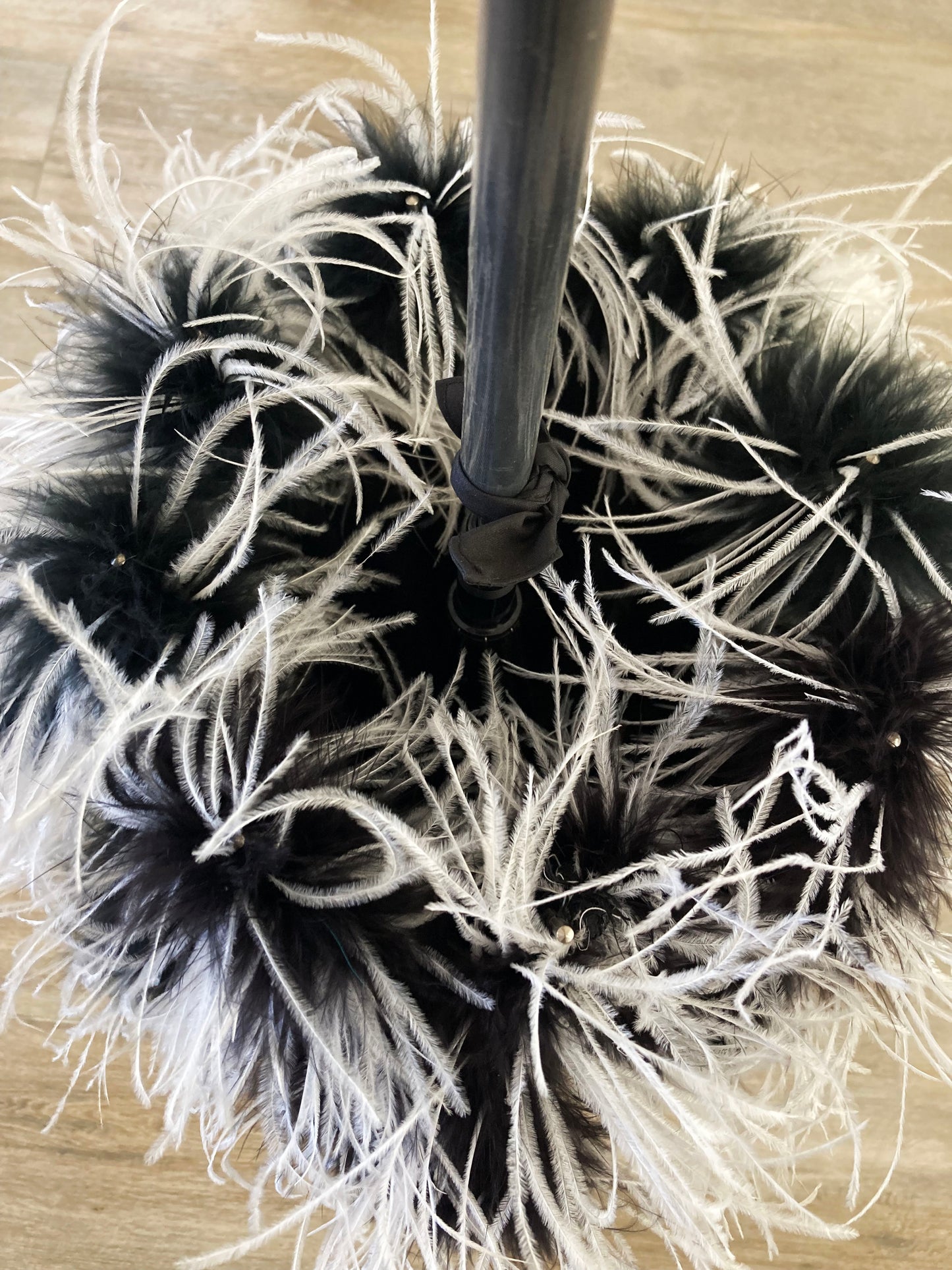 Rare Shaggy Parasol with Sewn on Marabou and Ostrich Trim | Handmade Invisible Stitches