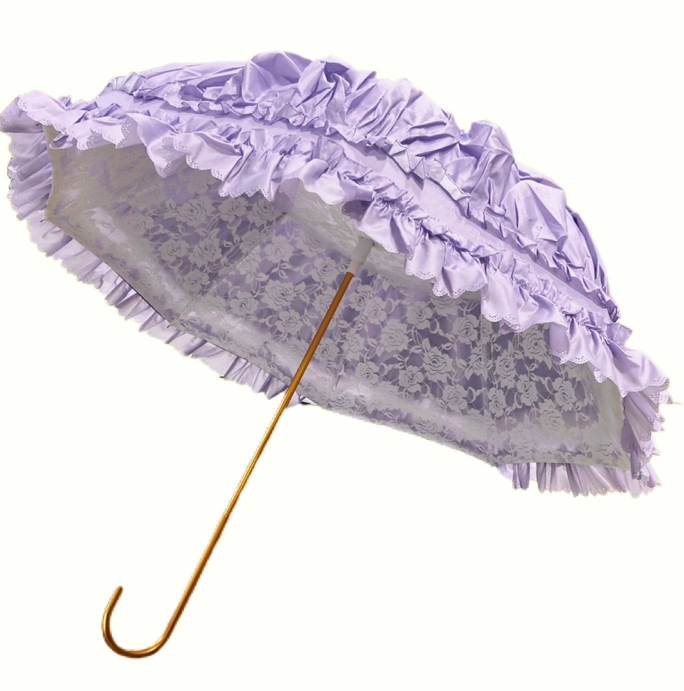 Francesca Lilac Umbrella | Waterproof Double Canopy | White Lace Inside