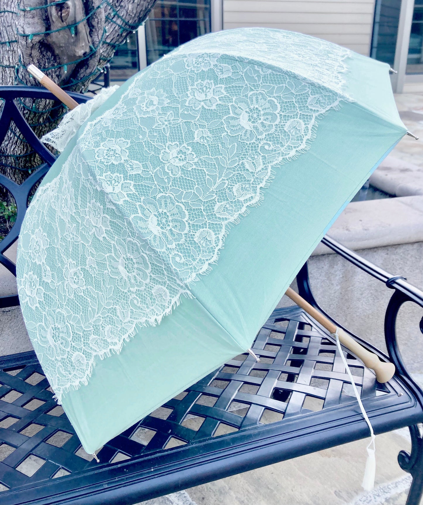Paraguas Sissi anti-UV color menta | Retro, impermeable, hecho a mano en Francia | Envío gratis