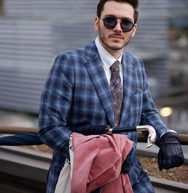 Paraguas estilo bastón para hombre, color azul marino | Mango de águila plateada | Envío gratuito