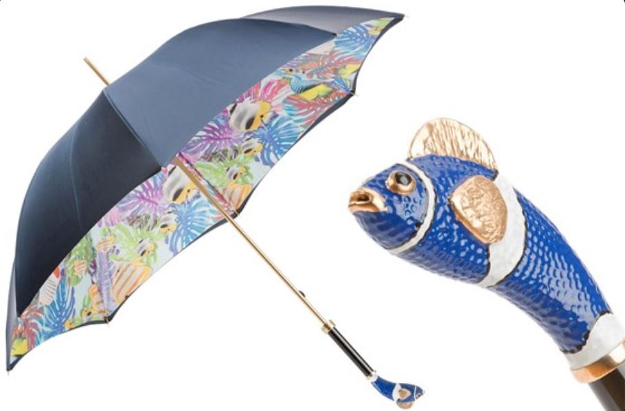 Blue Nemo Umbrella By Pasotti Italy | Enameled Brass Handle | 30% Off | Final Sale