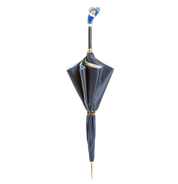 Blue Nemo Umbrella By Pasotti Italy | Enameled Brass Handle | 30% Off | Final Sale