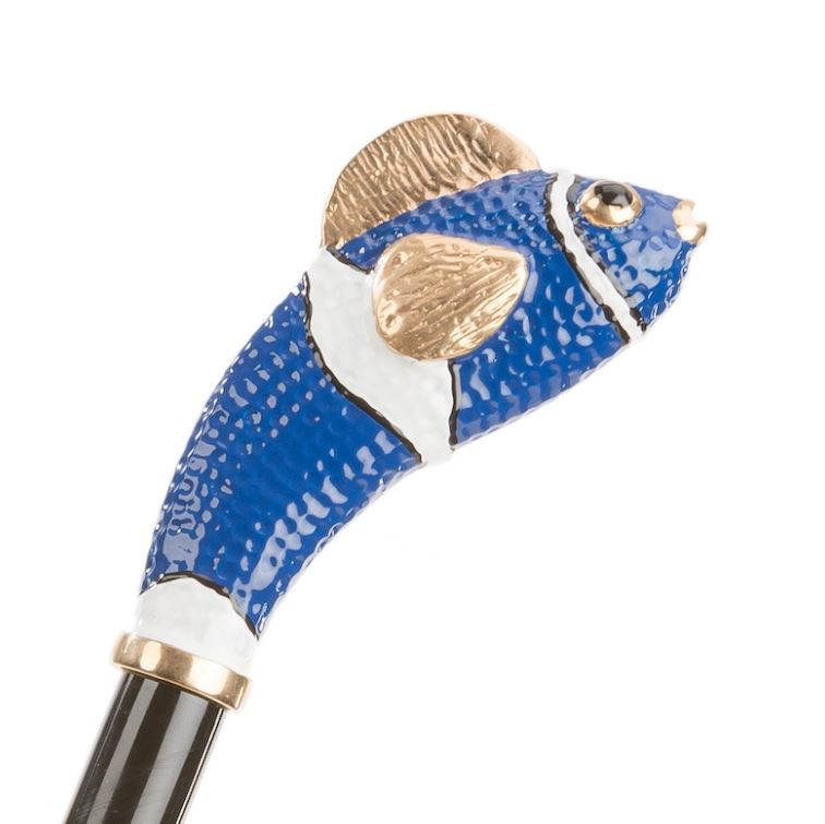 Blue Nemo Umbrella By Pasotti Italy | Enameled Brass Handle | 30% Off | Final Sale