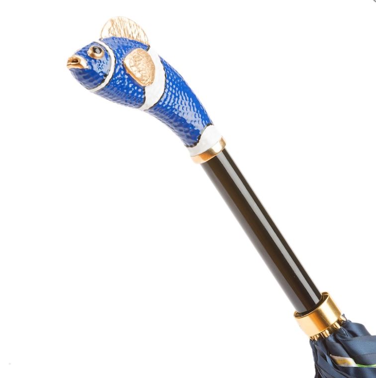 Blue Nemo Umbrella By Pasotti Italy | Enameled Brass Handle | 30% Off | Final Sale