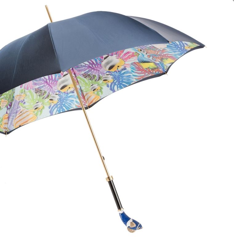 Blue Nemo Umbrella By Pasotti Italy | Enameled Brass Handle | 30% Off | Final Sale