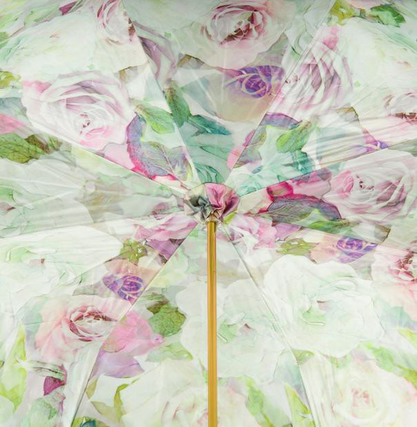 Green and Pink Roses Umbrella | Pasotti Italian Made Luxury | Free Shipping