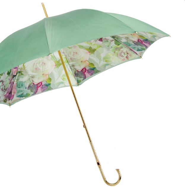 Green and Pink Roses Umbrella | Pasotti Italian Made Luxury | Free Shipping