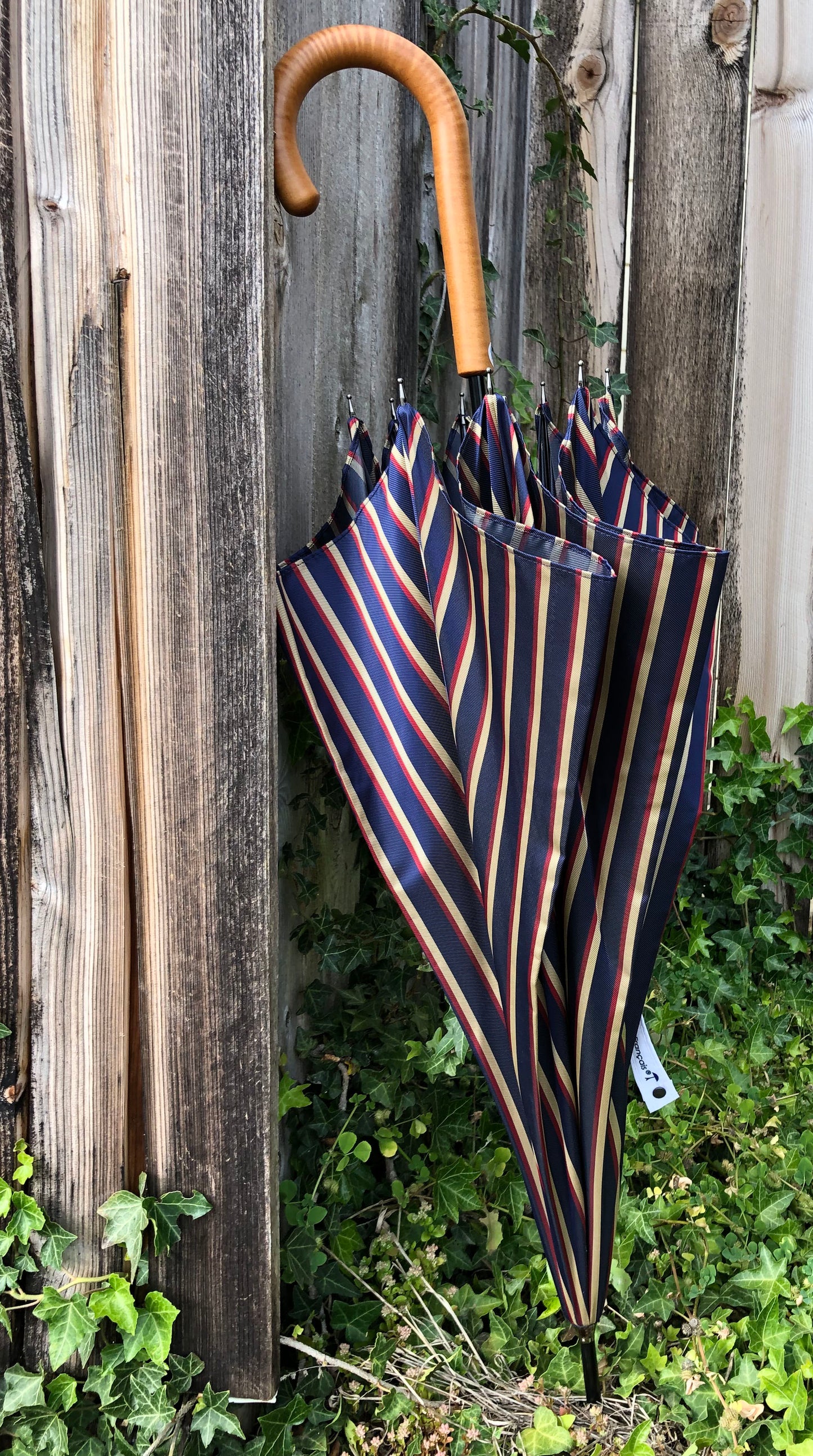Man Stripes Umbrella Hazelnut Handle | Everyday Luxury Made in France | Free Shipping