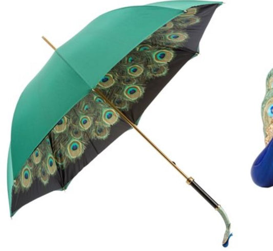 Luxury Peacock Umbrella | Enameled Handle | Pasotti Italian Handmade | Free Shipping