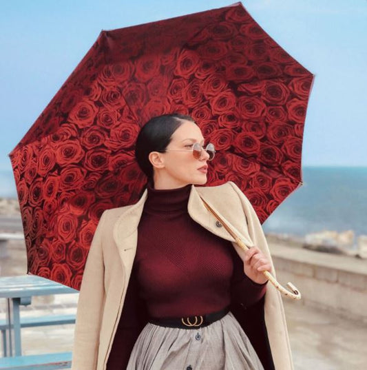 Red Roses Luxury Umbrella By Pasotti | Double Layer Canopy | Free Shipping
