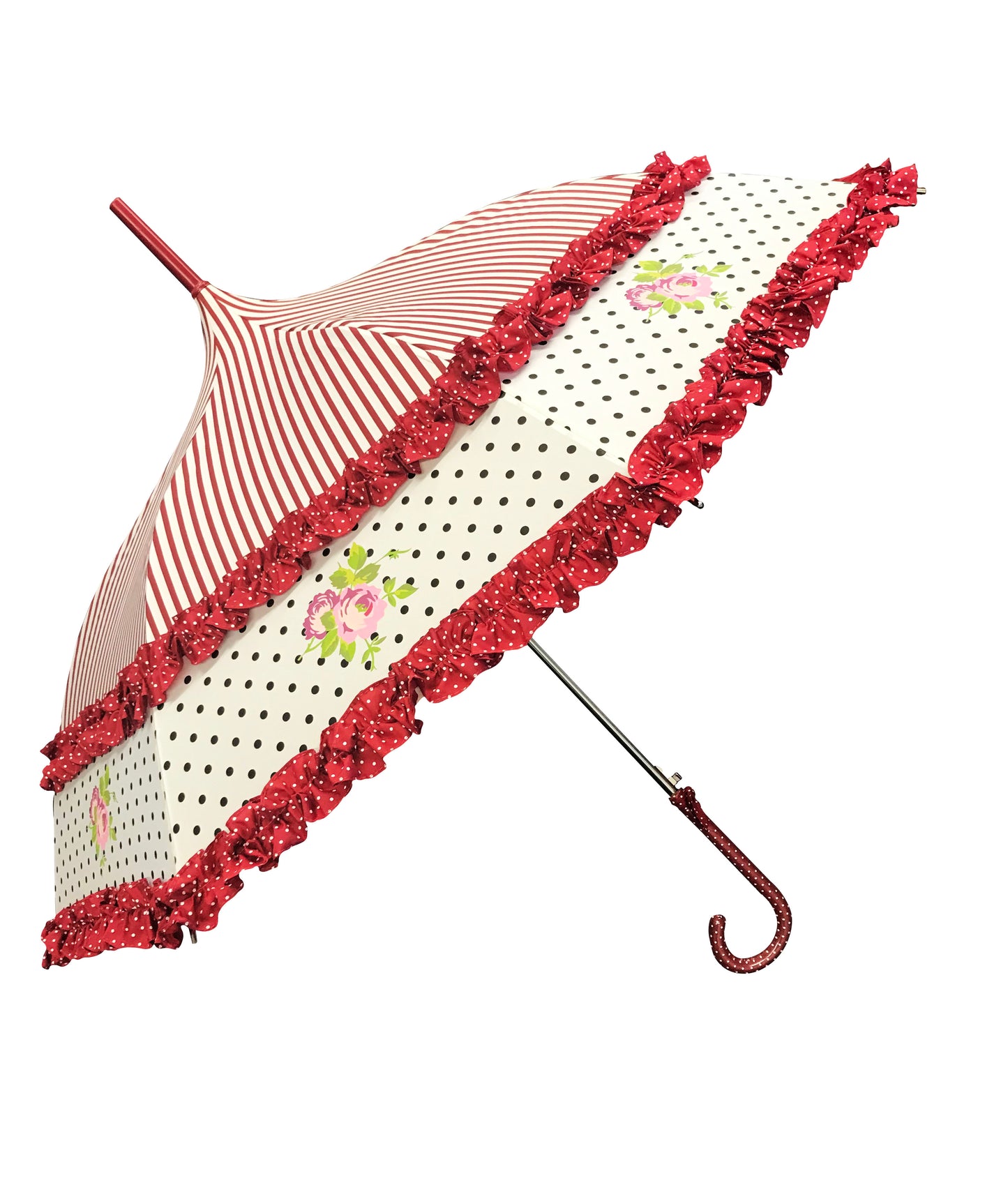 Burgundy Rose Design | Double Frill | Stripes and Polka Dots