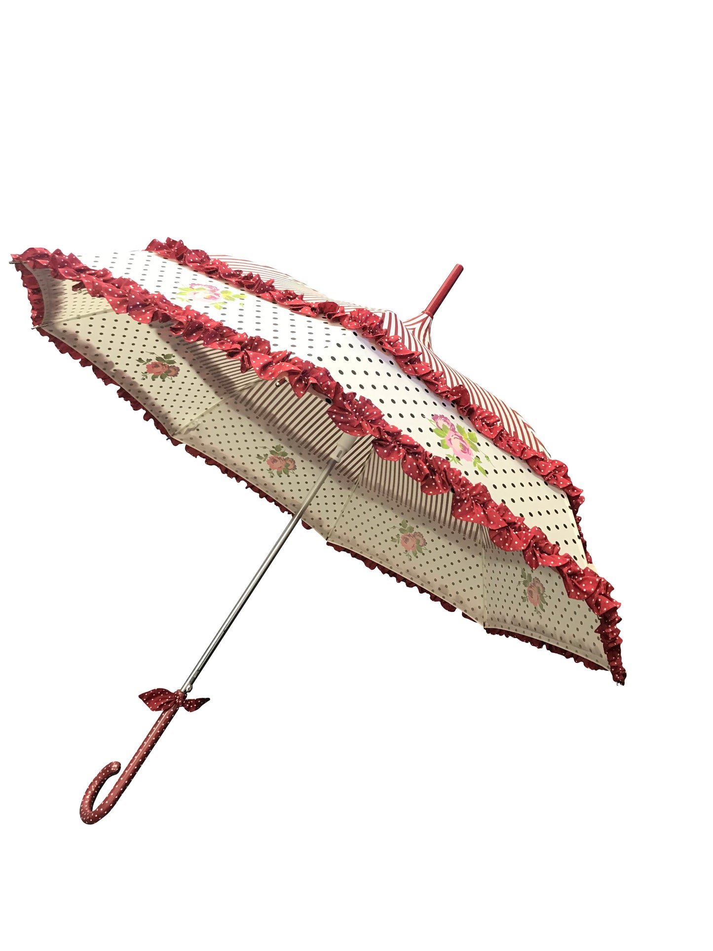 Burgundy Rose Design | Double Frill | Stripes and Polka Dots