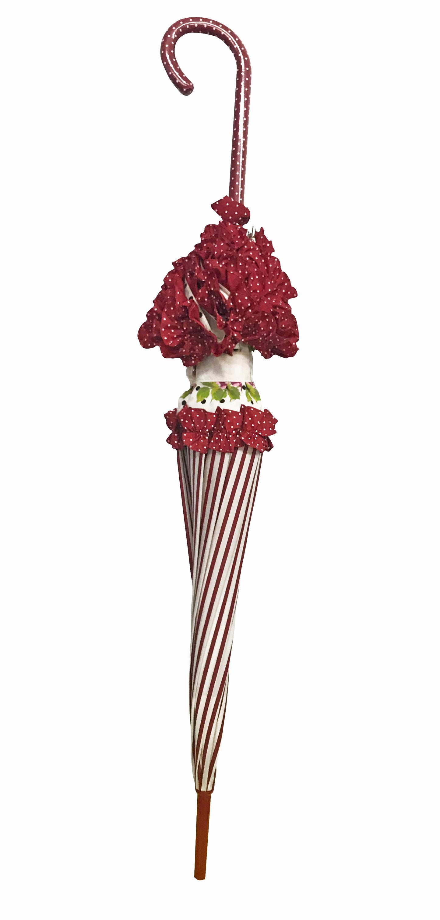 Burgundy Rose Design | Double Frill | Stripes and Polka Dots
