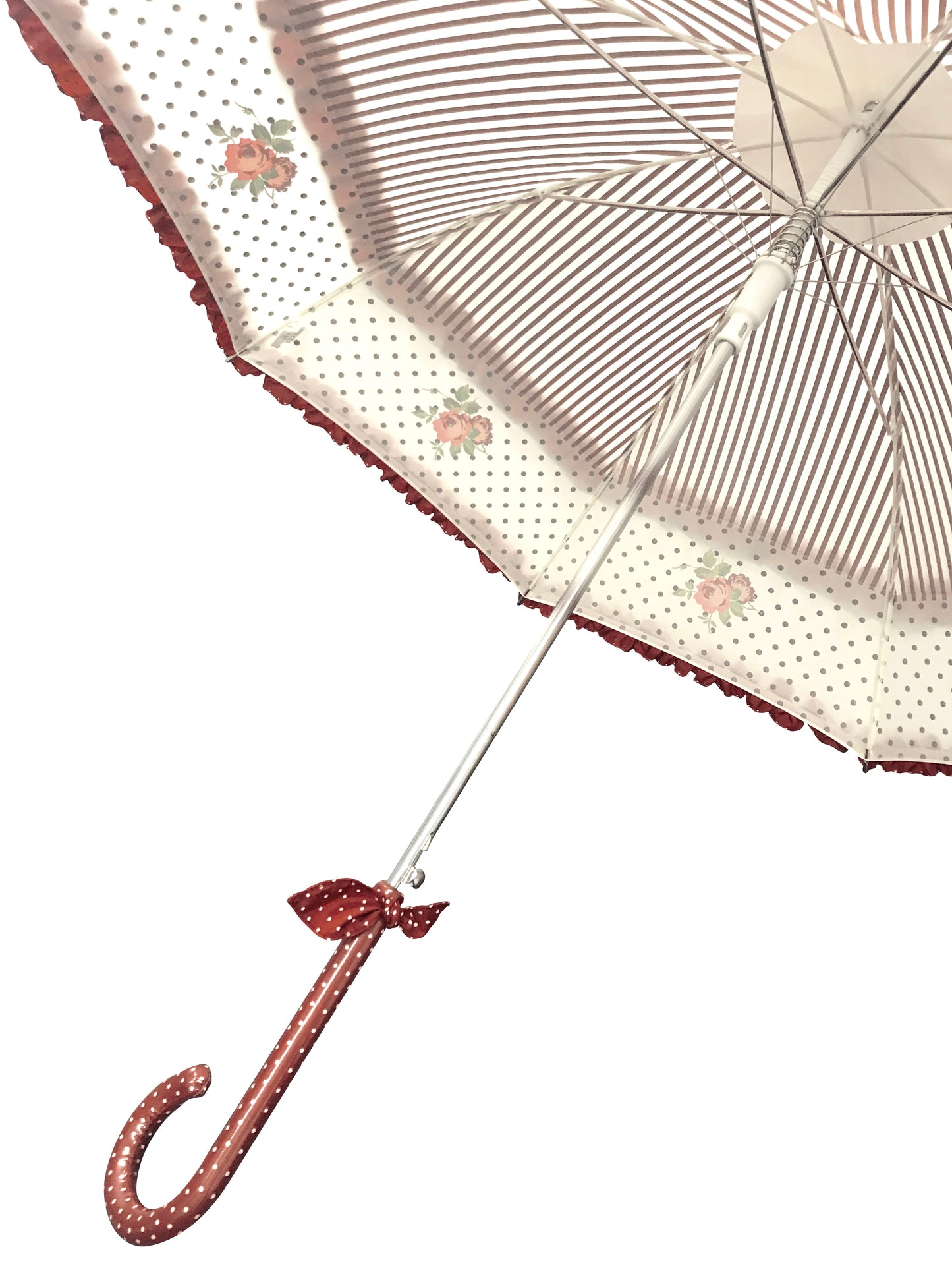 Burgundy Rose Design | Double Frill | Stripes and Polka Dots
