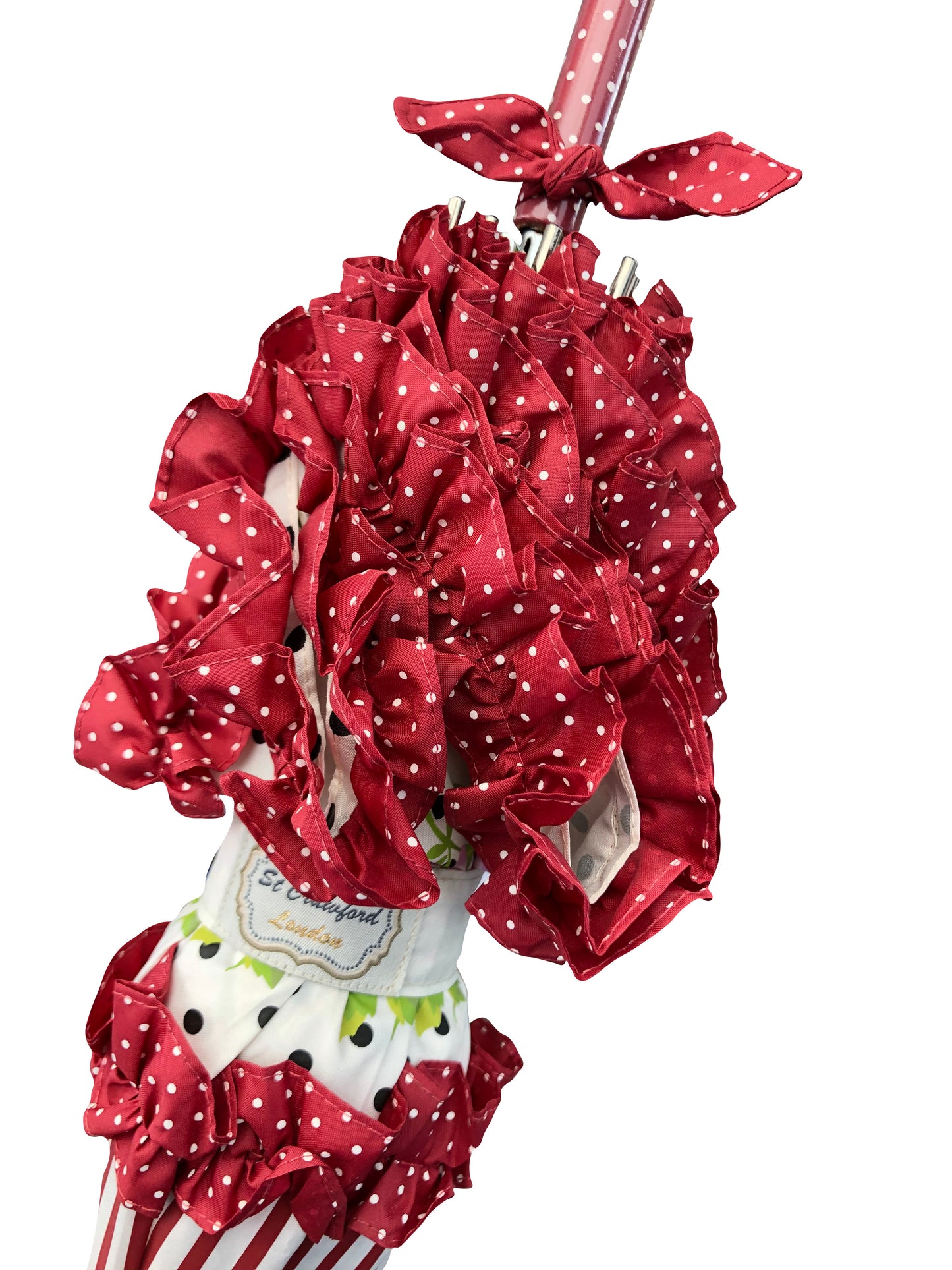 Burgundy Rose Design | Double Frill | Stripes and Polka Dots