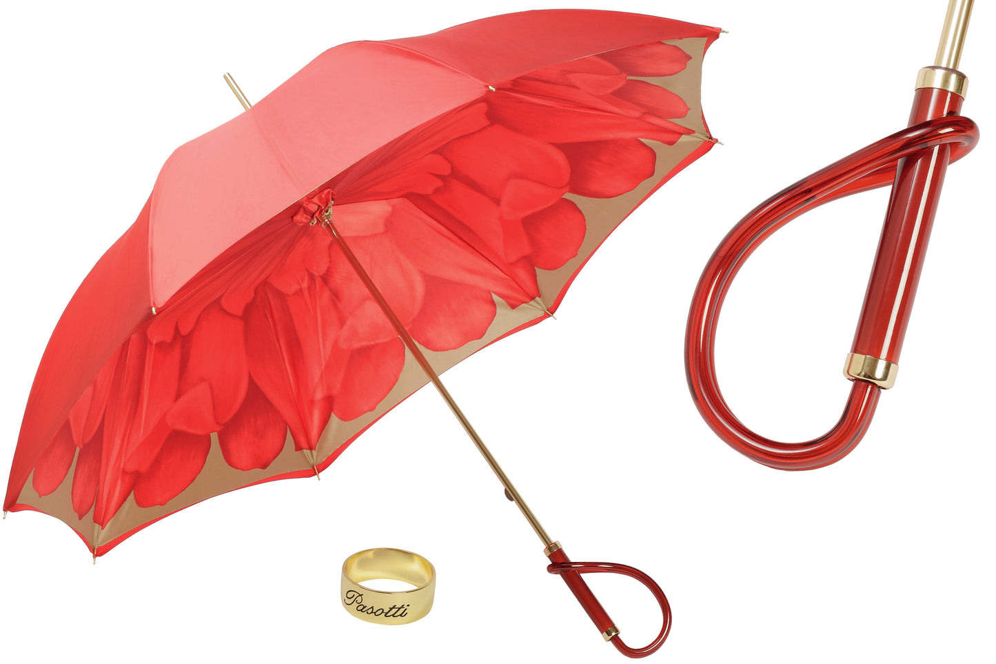 Pasotti Red Dahlia Umbrella | Double Canopy | Italian Handmade | Free Shipping