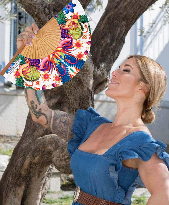 Flamingo Reverie Hand Fan | Catalina Estrada collection | Made in Spain