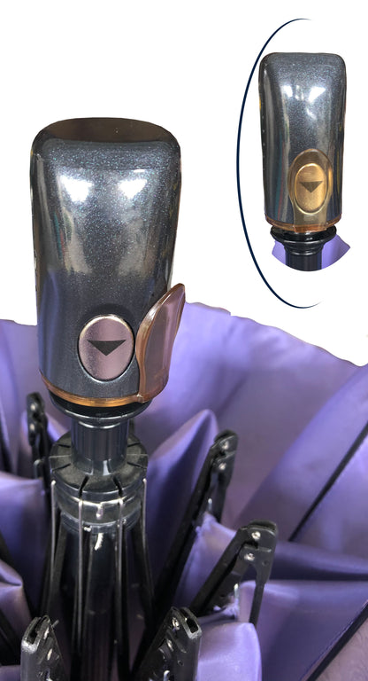 Compact Purple Iridescent Umbrella | Safety Sliding Cap | St. Crawford Collection