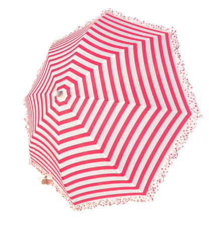 Strong Lisbeth Dahl Umbrella for Girl | Pink Stripes and Polka Dots Ruffles | Designer Accessory for Rain and Sun