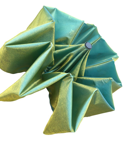 Green Yellow Iridescent Umbrella | 3-Fold Compact | Subtle Floral Design
