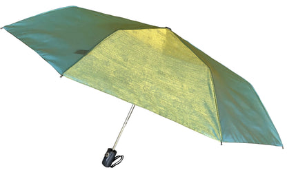 Green Yellow Iridescent Umbrella | 3-Fold Compact | Subtle Floral Design