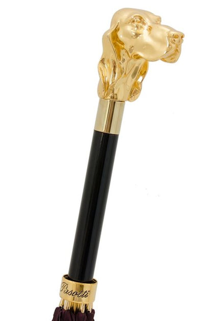 Burgundy Umbrella With Golden Dog by Pasotti | Automatic Opening | Free Shipping