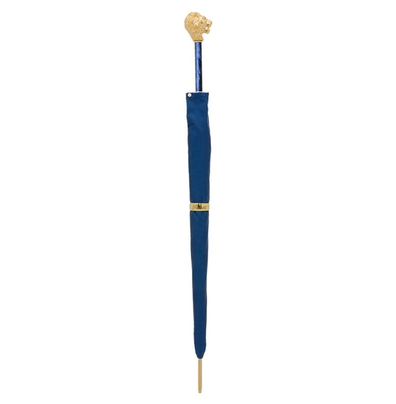 Paraguas azul con mango de león dorado | Colección italiana Pasotti | Envío gratuito