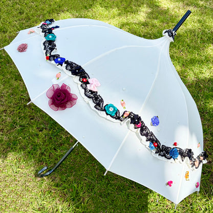 Paraguas Pagoda Dama Color Crema con Adorno | Estilo Retro Lisbeth Dahl Dinamarca