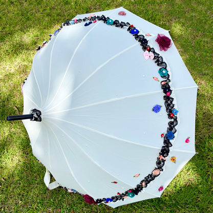 Paraguas Pagoda Dama Color Crema con Adorno | Estilo Retro Lisbeth Dahl Dinamarca