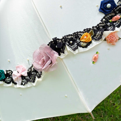 Paraguas Pagoda Dama Color Crema con Adorno | Estilo Retro Lisbeth Dahl Dinamarca