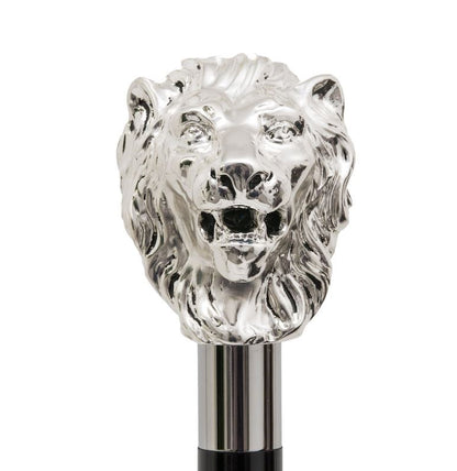 Silver Lion Umbrella | Black Italian Houndstooth Fabric | Free Shipping