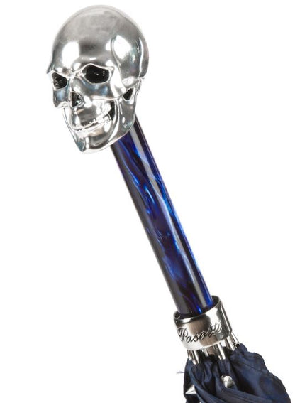 Navy Umbrella with Studs | Silver Skull Handle | Free Shipping