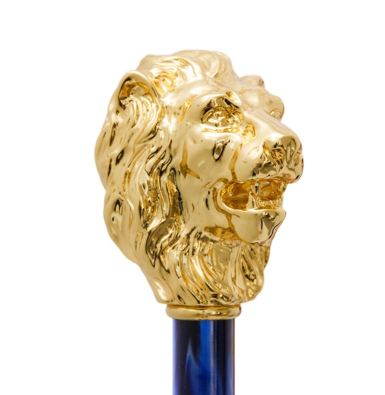 Paraguas azul con mango de león dorado | Colección italiana Pasotti | Envío gratuito
