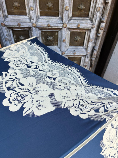 Sombrilla estilo inglés con encaje estampado | Toldo en forma de cúpula azul marino