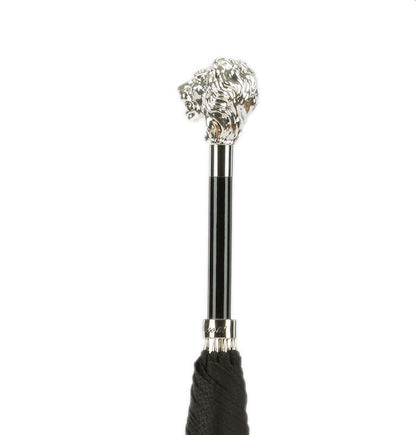 Silver Lion Umbrella | Black Italian Houndstooth Fabric | Free Shipping