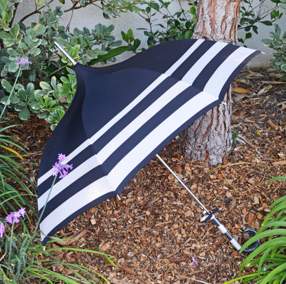 Audrey Umbrella | European Dome Shaped | Black and Cream Stripes | Waterproof