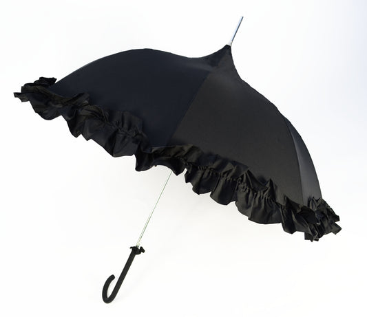 Black Ruffle Lady Pagoda | Retro Style | Dome Shaped Umbrella/Parasol | Waterproof