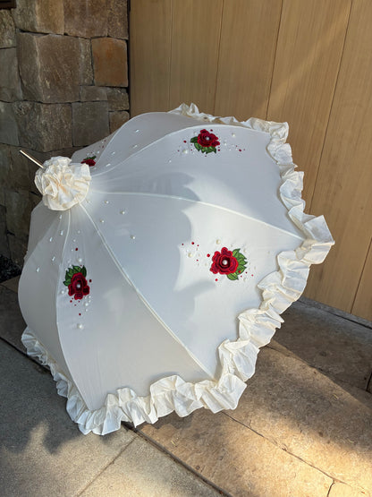 Paraguas Pagoda Dama Color Crema con Adorno | Estilo Retro Lisbeth Dahl Dinamarca