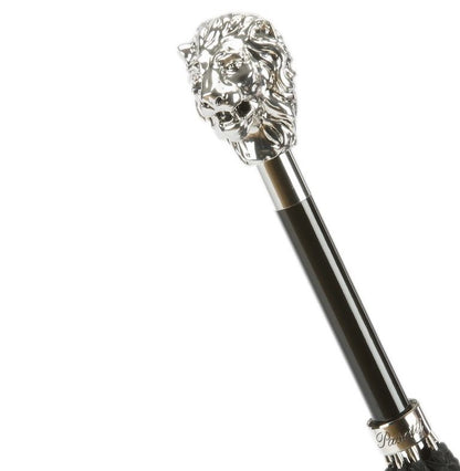 Silver Lion Umbrella | Black Italian Houndstooth Fabric | Free Shipping