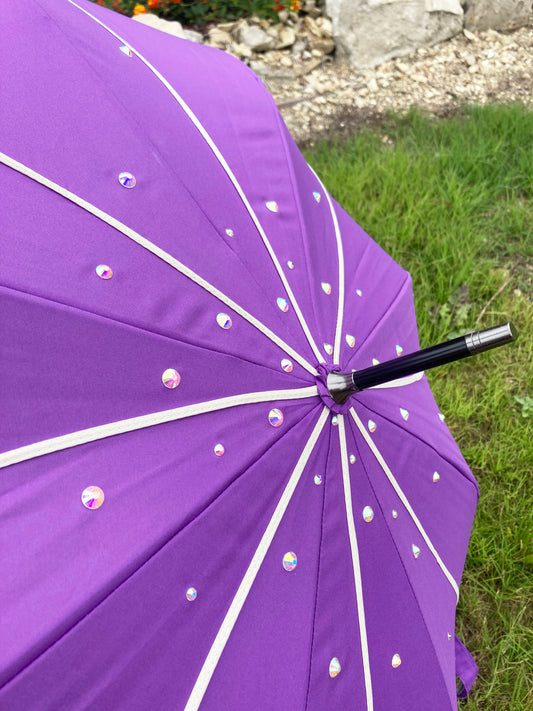 Purple Swirl Umbrella With Aurora Borealis Rhinestones | Decorated By Hand | Waterproof and Great for Shade