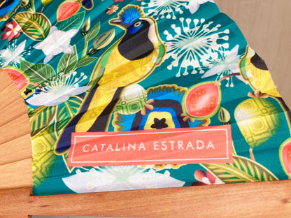 Green Tropical Guava Hand Fan | Made in Spain | Cherry Wood And Fabric